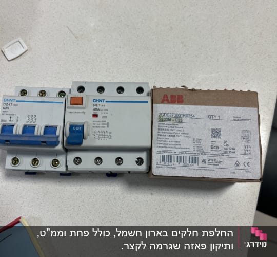 מפסקי חשמל ומוצרי ABB על שולחן